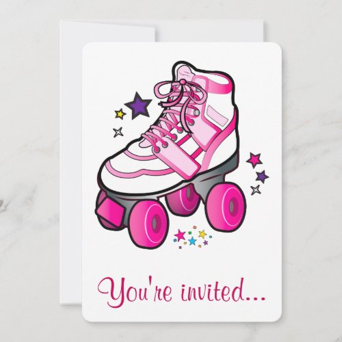 Roller Skating Birthday Party Invitation on White