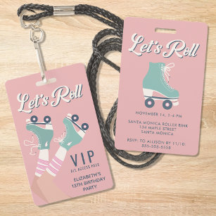 Roller Skating Birthday Party Invitation VIP Badge