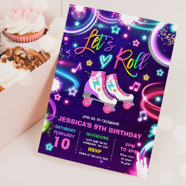 Roller Skating Birthday Party Neon Glow Skating Invitation