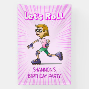 Roller Skating Birthday Party Pink Banner