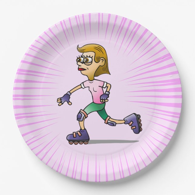 Roller Skating Birthday Party Pink Paper Plates (Front)