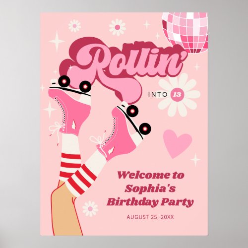 Roller Skating Birthday Party Poster Sign
