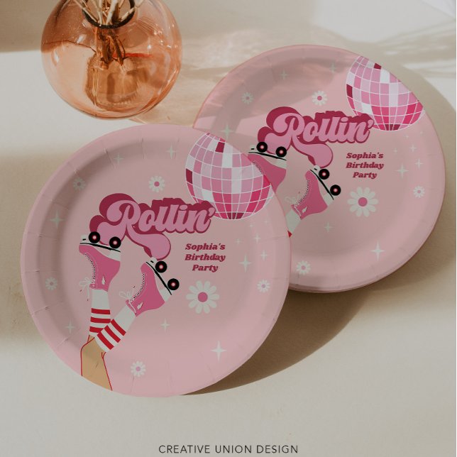 Roller Skating Birthday Party Round Paper Plates (Creator Uploaded)