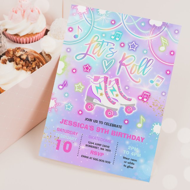 Roller Skating Birthday Party Tie Dye Glow Skating Invitation (Creator Uploaded)