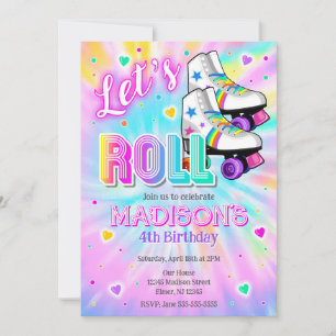 Roller Skating Birthday Party Tie Dye Neon Glow Invitation