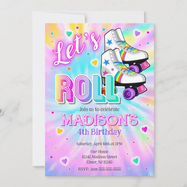 Roller Skating Birthday Party Tie Dye Neon Glow Invitation (Front)