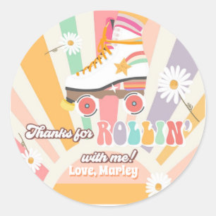 Roller Skating Birthday Retro Skate Rollin Thanks Classic Round Sticker