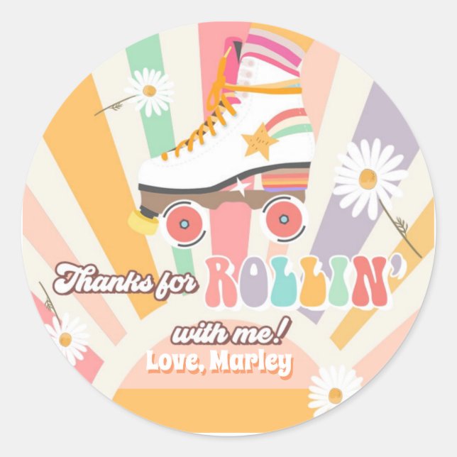 Roller Skating Birthday Retro Skate Rollin Thanks Classic Round Sticker (Front)