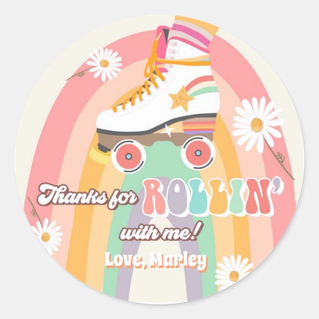 Roller Skating Birthday Retro Skate Rollin Thanks  Classic Round Sticker (Front)