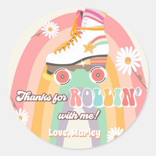 Roller Skating Birthday Retro Skate Rollin Thanks  Classic Round Sticker