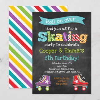 Roller Skating Boy Girl Birthday Party Invitation