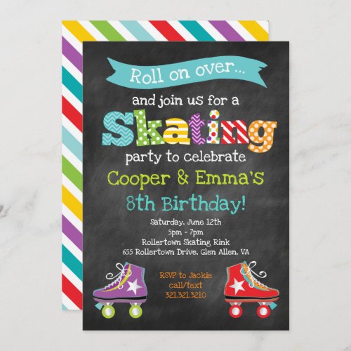 Roller Skating Boy Girl Birthday Party Invitation