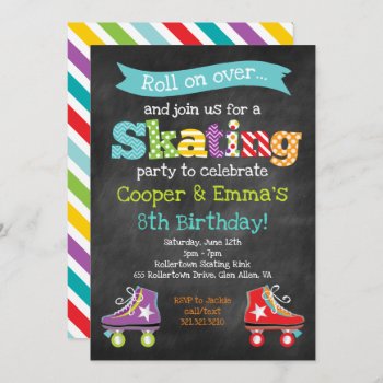 Roller Skating Boy Girl Birthday Party Invitation by modernmaryella at Zazzle