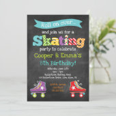 Roller Skating Boy Girl Birthday Party Invitation (Standing Front)