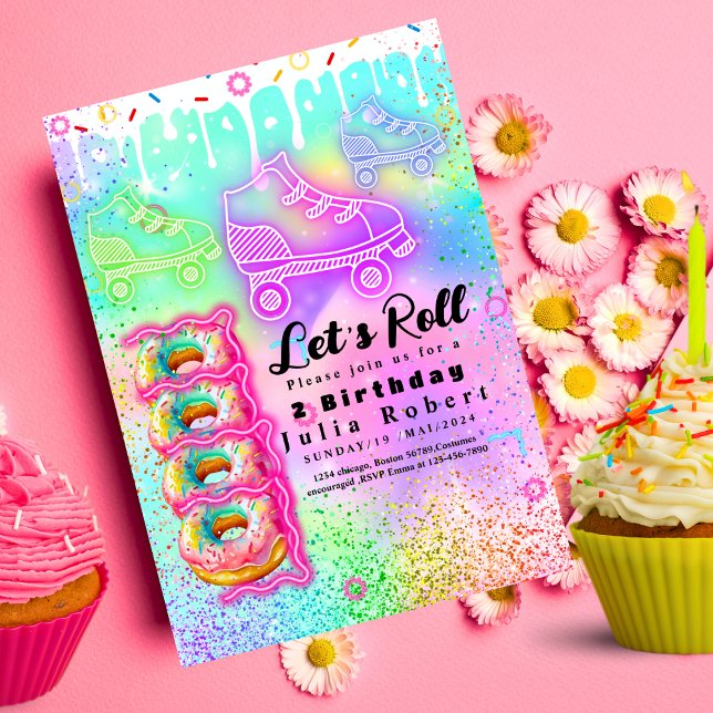 Roller Skating dessert donuts Birthday COLORFUL Invitation (Creator Uploaded)