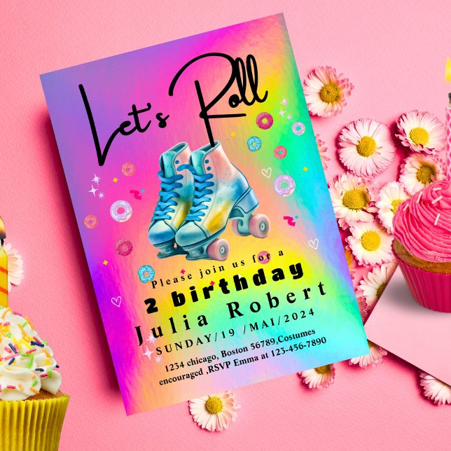 Roller Skating dessert donuts Birthday COLORFUL Invitation (Creator Uploaded)