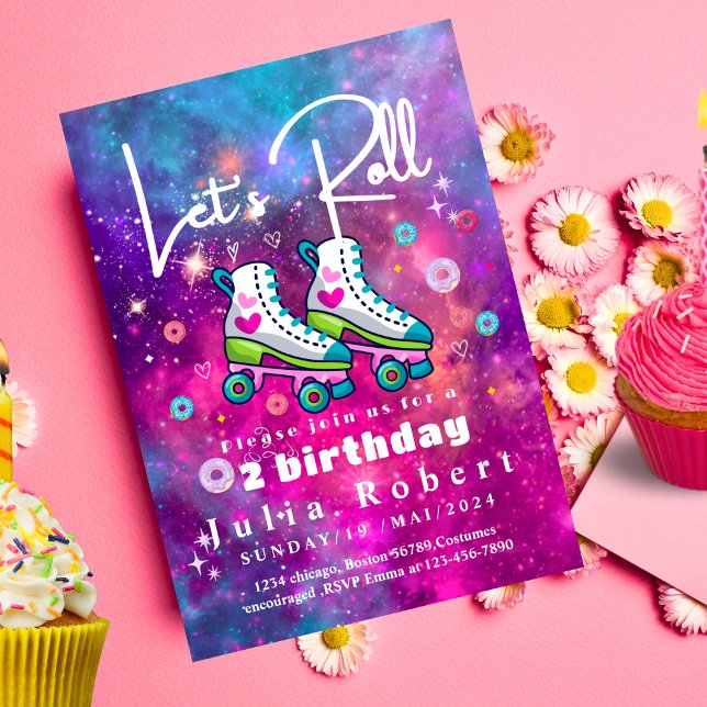 Roller Skating dessert donuts Birthday COLORFUL Invitation (Creator Uploaded)