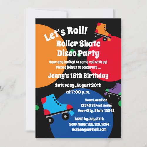 Roller skating disco Birthday party invitations