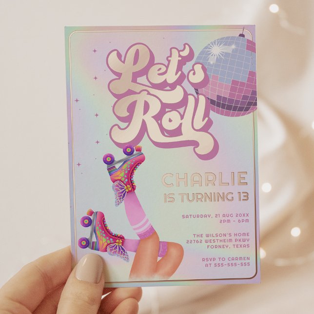 Roller Skating Fun Retro Kids Birthday Party Foil Invitation (Creator Uploaded)
