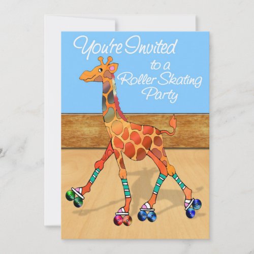 Roller Skating Giraffe at the Rink Party Invitation