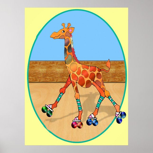 Roller Skating Giraffe at the Roller Rink Poster (Front)