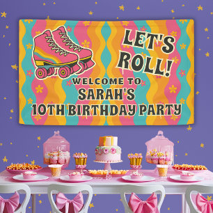 Roller Skating Girl Birthday Party Welcome Banner