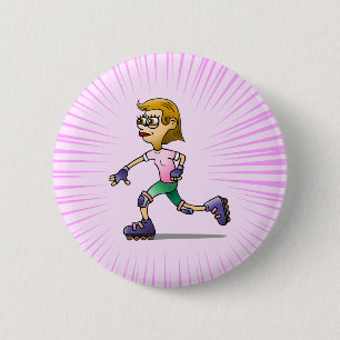 Roller Skating Girl Button