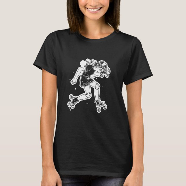 Roller Skating Girl Cartoon Look for Girls T-Shirt (Front)