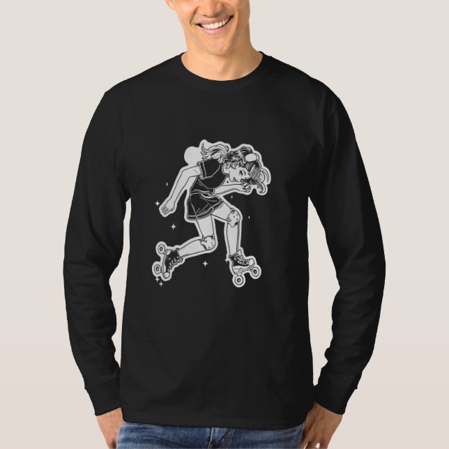 Roller Skating Girl Cartoon Look for Girls T-Shirt (Front)