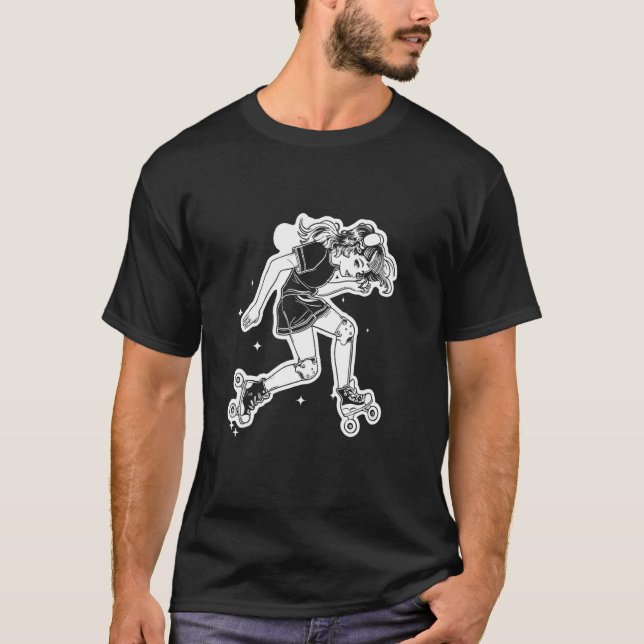Roller Skating Girl Cartoon Look for Girls T-Shirt (Front)