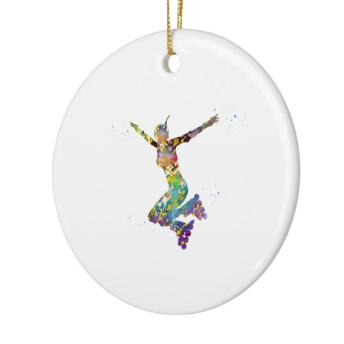 Roller skating girl ceramic ornament