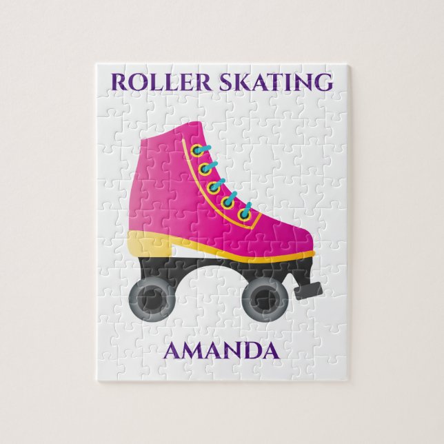 Roller skating girl puzzle with child's name. (Vertical)