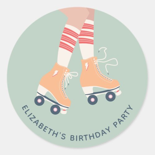 Roller Skating Girls Birthday Party Classic Round Sticker