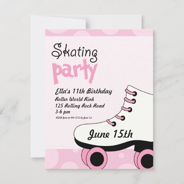 Roller Skating Girls Birthday Party Invite (Front)
