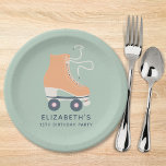 Roller Skating Girls Birthday Party Paper Plates<br><div class="desc">Fun pastel sage green roller skating birthday party paper plates featuring a retro-inspired illustration of orange roller skates. Add the birthday girl's name in dark teal blue typography.</div>