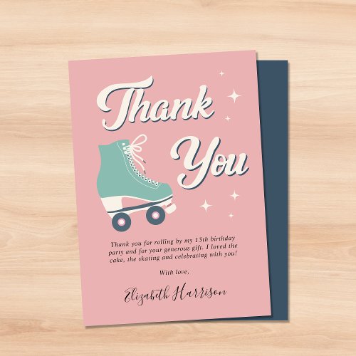 Roller Skating Girls Birthday Party Thank You Card