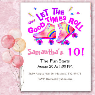 Roller Skating Girls Pink Birthday Invitation