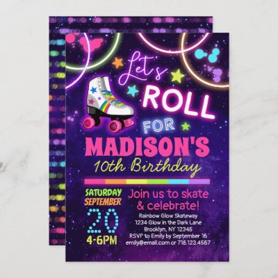 Rollerskate Invite Unicorn Roller Skate Invitation Birthday Party Rainbow 