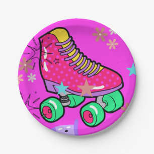 Roller Skating Girls Rainbow Neon Birthday Party Paper Plates