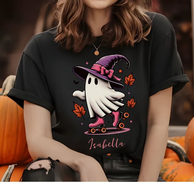 Roller Skating Halloween Cute Ghost Personalized  T-Shirt (Creator Uploaded)