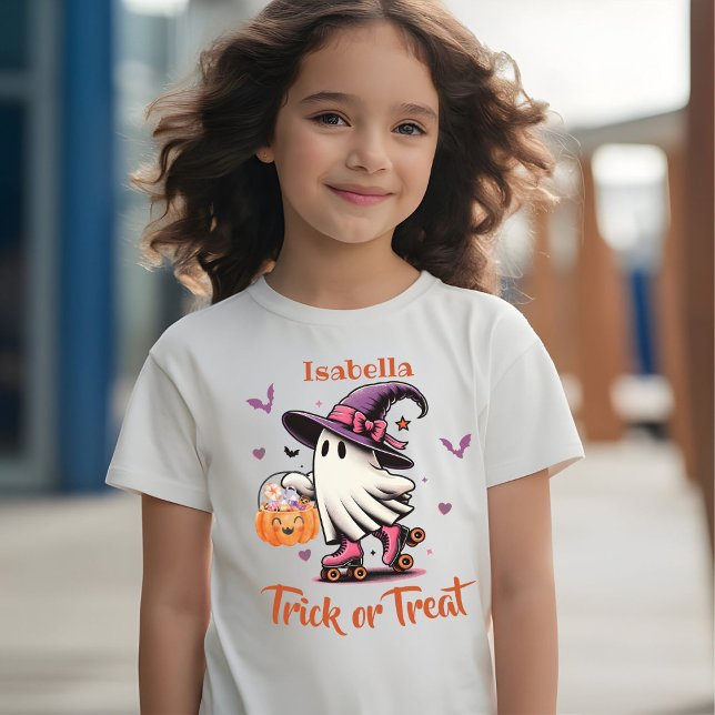 Roller Skating Halloween Cute Ghost Trick or Treat T-Shirt (Creator Uploaded)