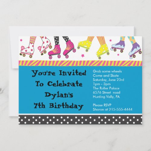 Roller Skating Invitation Happy Birthday Party