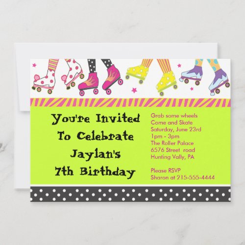 Roller Skating Invitation Happy Birthday Party