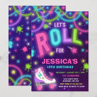 Roller Skating Invitation Neon Glow Skating Party