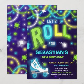 Roller Skating Invitation Neon Glow Skating Party