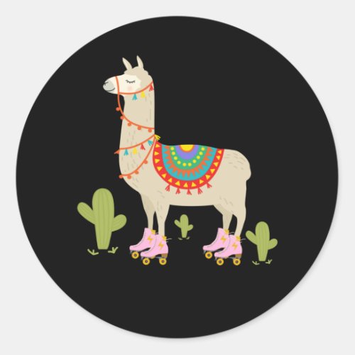 Roller Skating Llama Retro Roller Skater Animal Classic Round Sticker