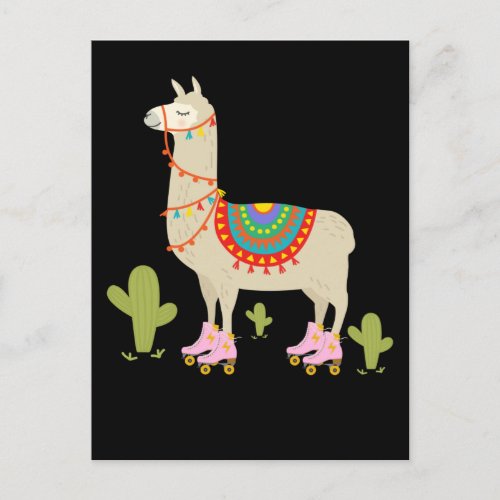 Roller Skating Llama Retro Roller Skater Animal Postcard