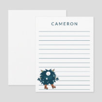 Roller Skating Monster Personalized Kids Lined Note Card