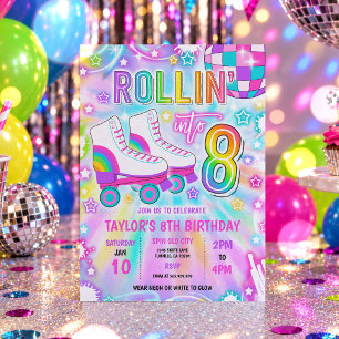 Roller Skating Neon Glow 8th Birthday Party Invitation