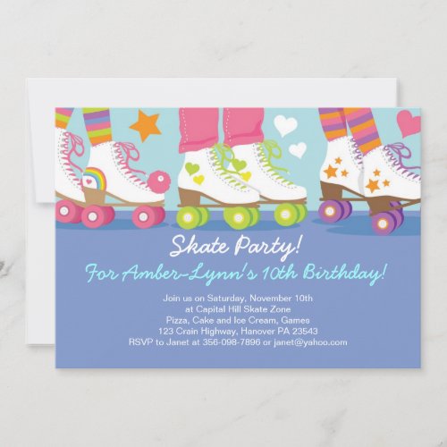 Roller Skating Party Birthday Invitations